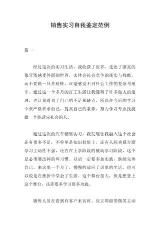 销售实习自我鉴定范例