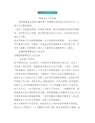 销售店长工作总结