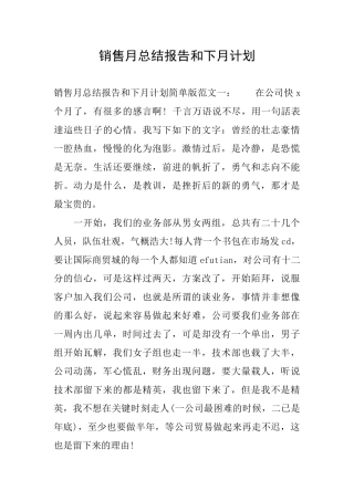 销售月总结报告和下月计划