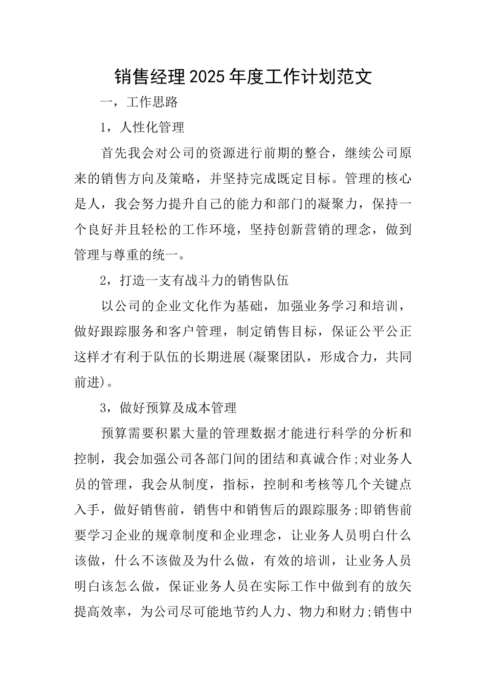 销售经理2025年度工作计划范文_第1页