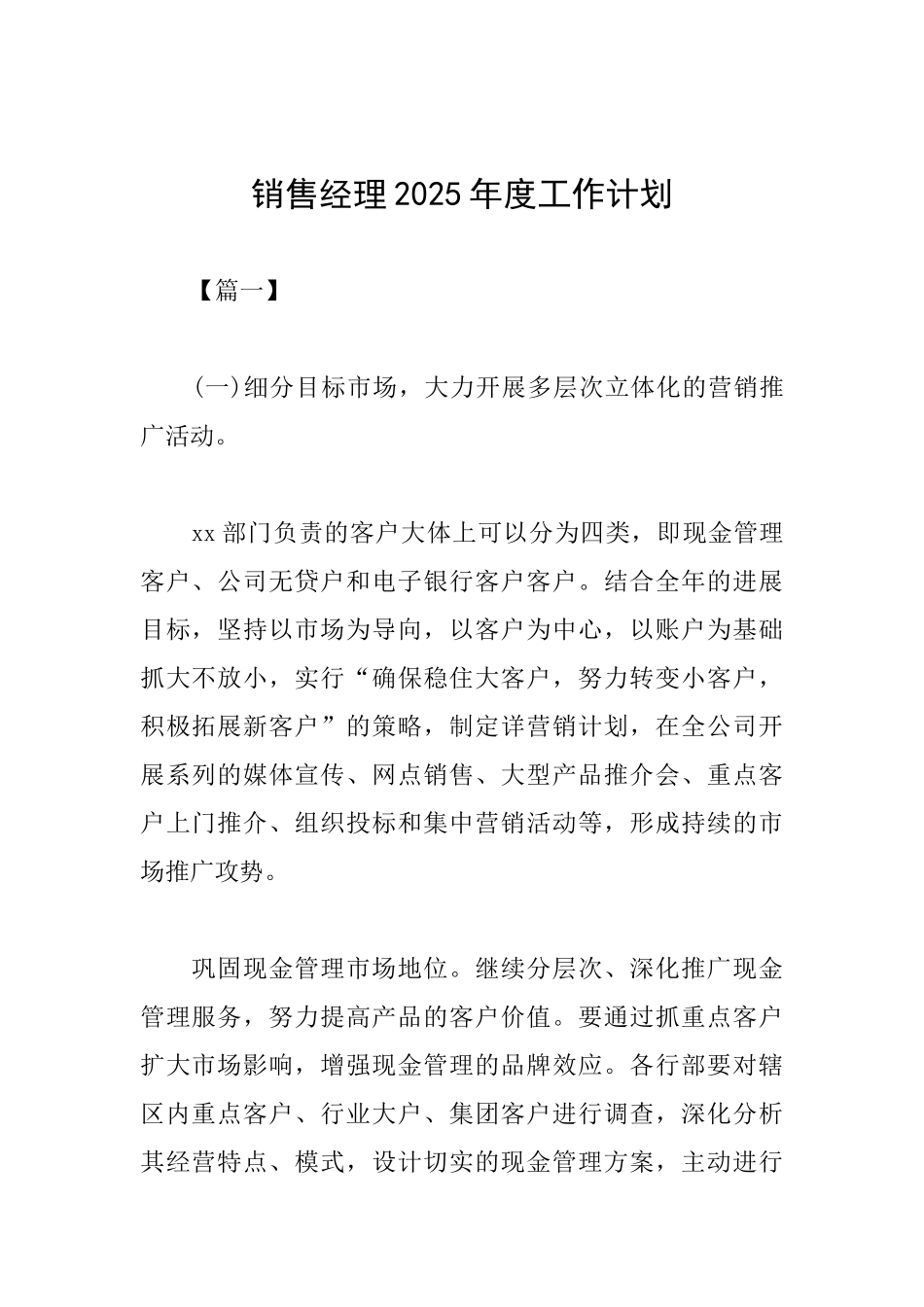 销售经理2025年度工作计划_第1页
