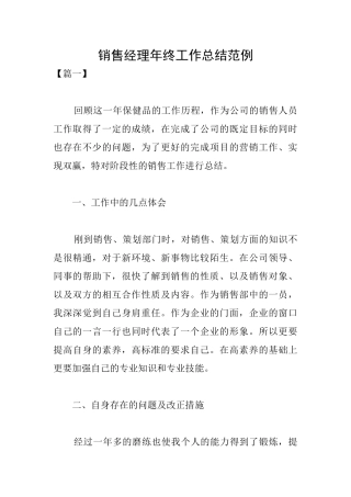 销售经理年终工作总结范例