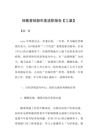 销售营销部年度述职报告