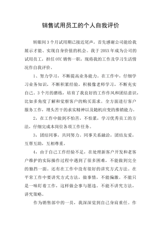 销售试用员工的个人自我评价