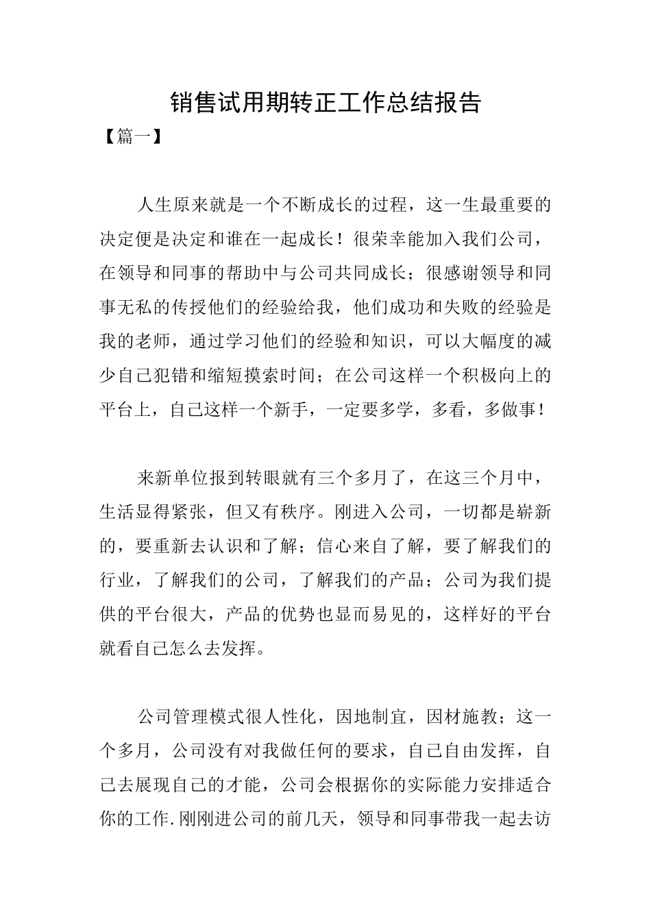 销售试用期转正工作总结报告_第1页