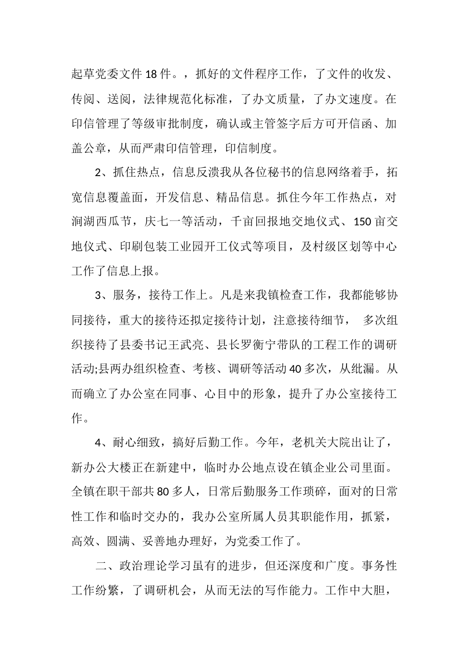 镇党政办个人工作总结_第2页