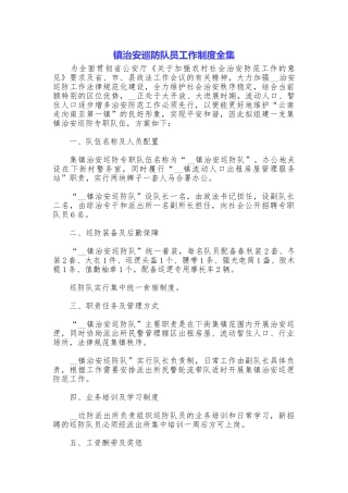镇治安巡防队员工作制度全集
