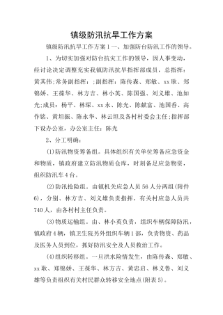 镇级防汛抗旱工作方案