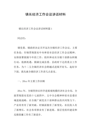 镇长经济工作会议讲话材料