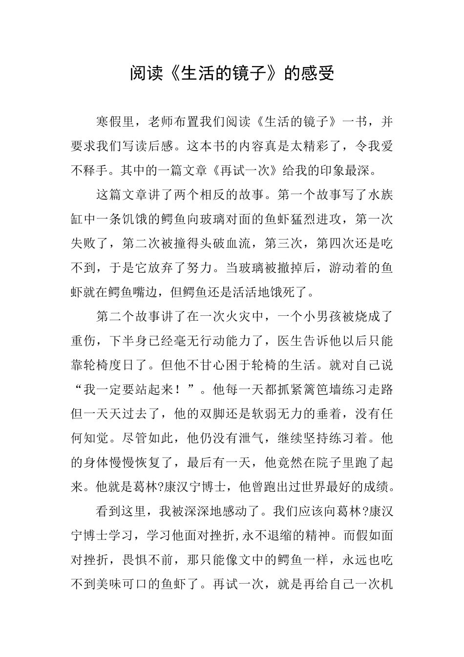 阅读《生活的镜子》的感受_第1页