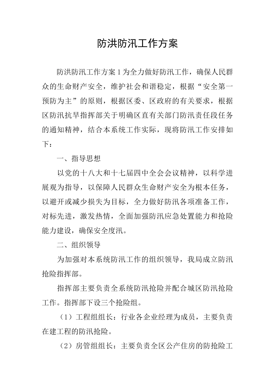 防洪防汛工作方案_第1页