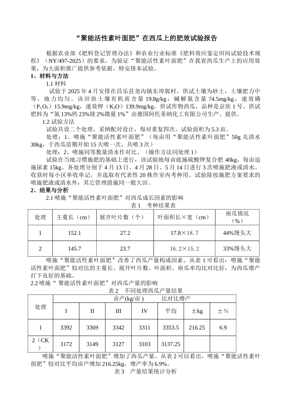 阿托菲纳聚能活性素在西瓜上实验_第1页