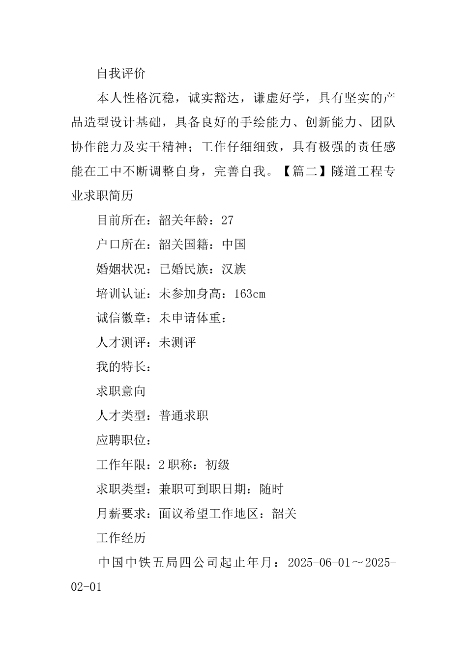 隧道工程专业求职简历_第3页