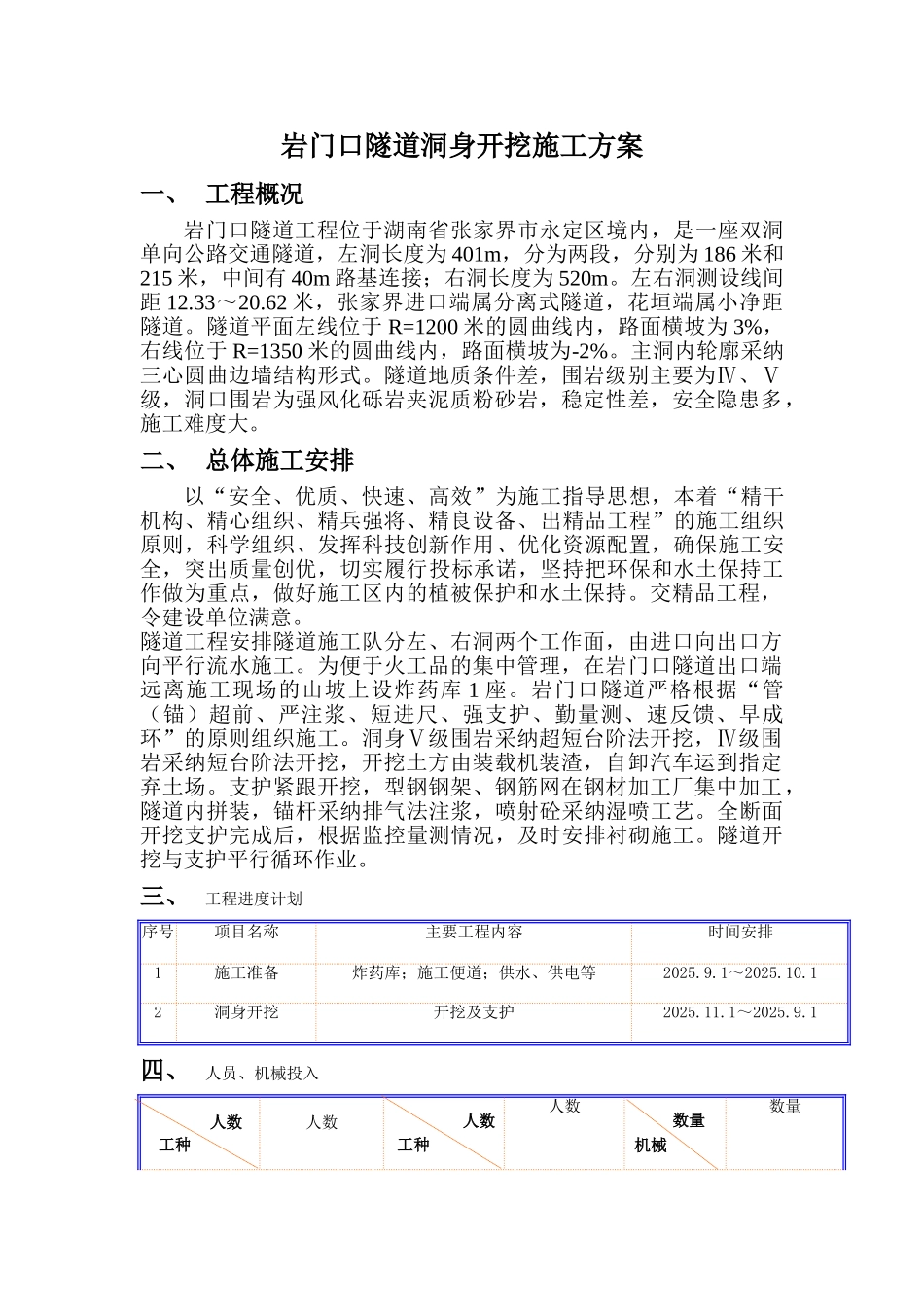 隧道洞身开挖施工方案_第1页