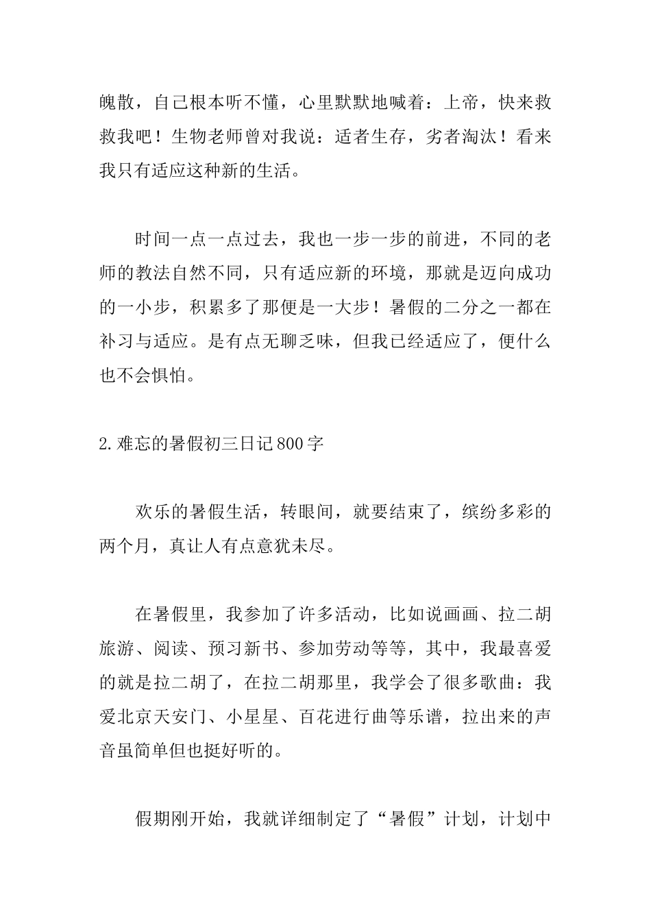 难忘的暑假初三日记800字_第3页