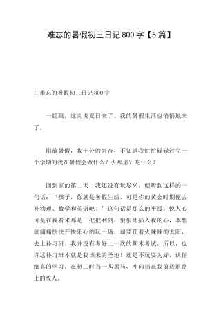 难忘的暑假初三日记800字