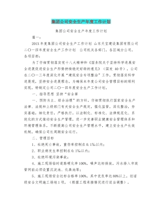 集团公司安全生产年度工作计划