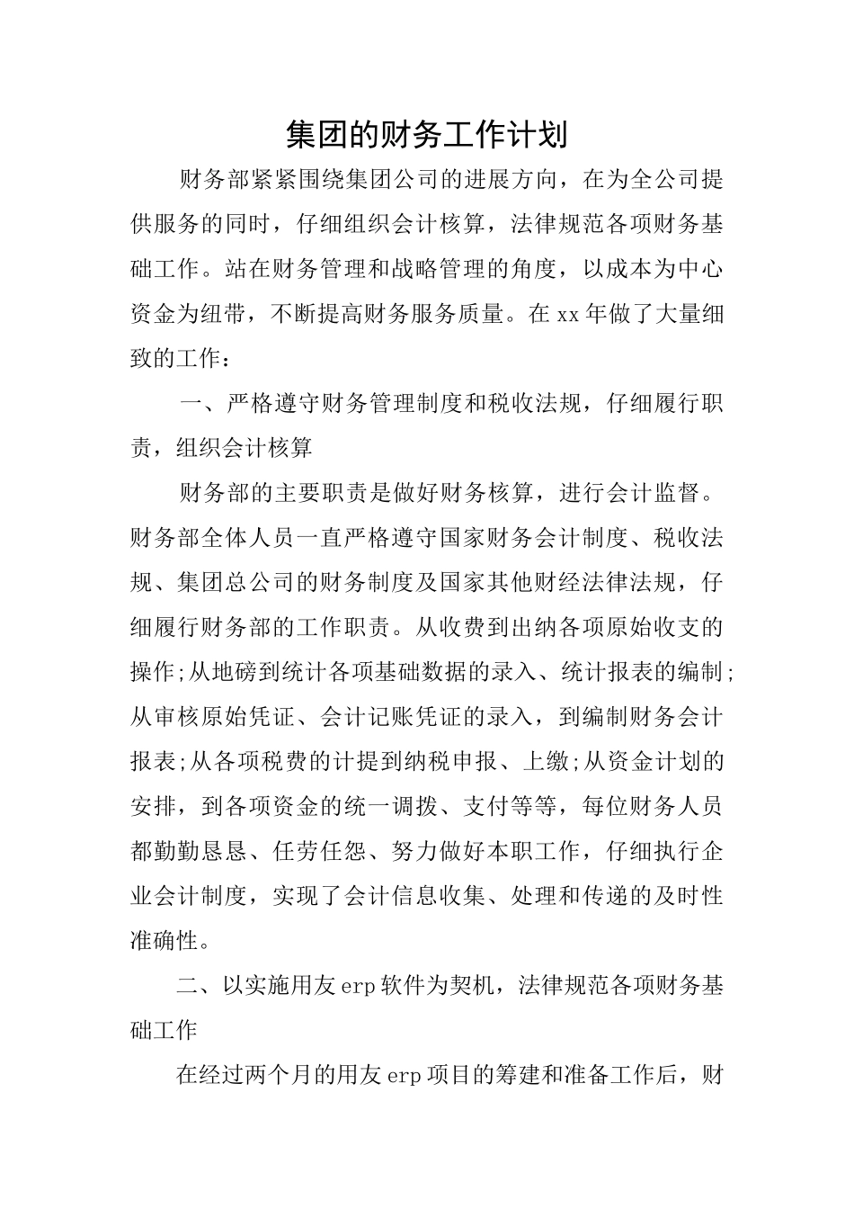 集团的财务工作计划_第1页