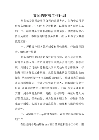 集团的财务工作计划
