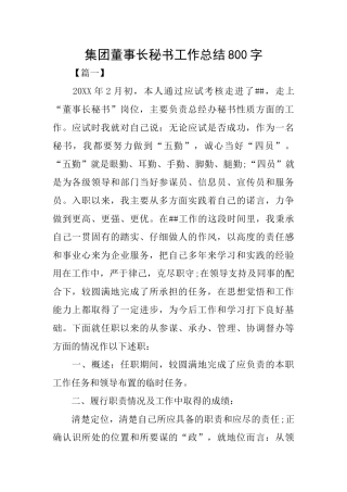 集团董事长秘书工作总结800字