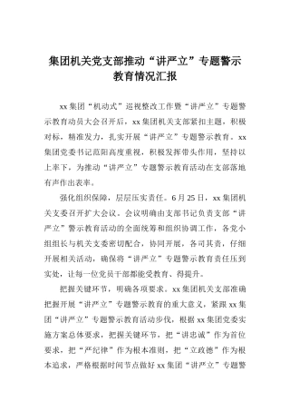 集团机关党支部推进“讲严立”专题警示教育情况汇报