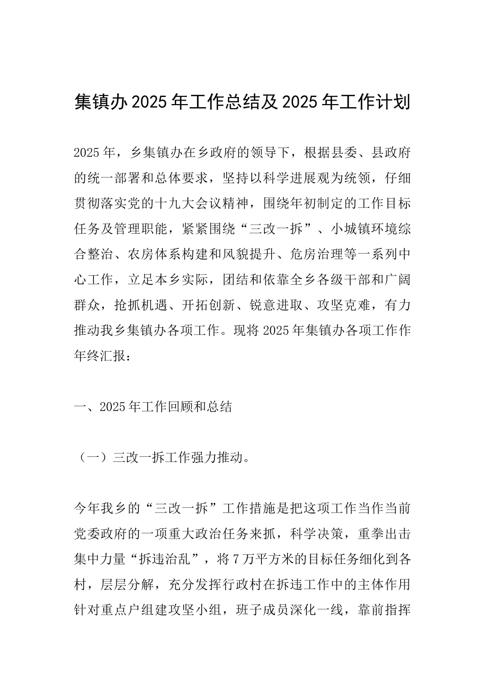 集镇办2025年工作总结及2025年工作计划_第1页