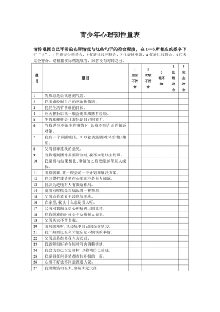 青少年心理弹性量表及计算