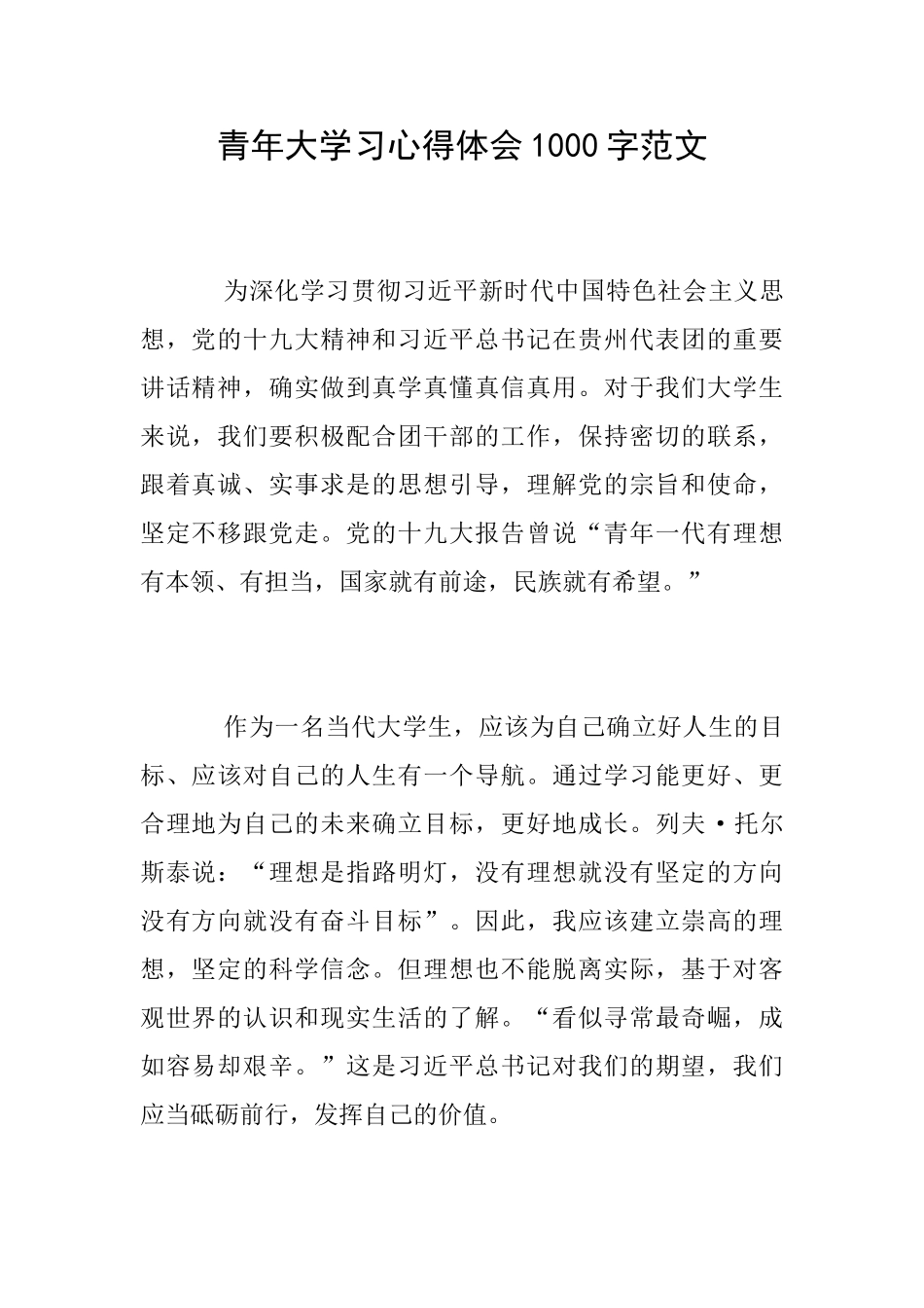 青年大学习心得体会1000字范文_第1页