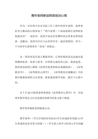 青年教师参加师资培训心得