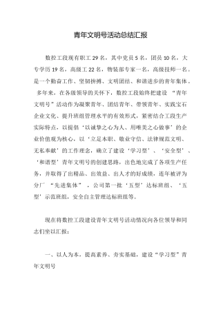 青年文明号活动总结汇报