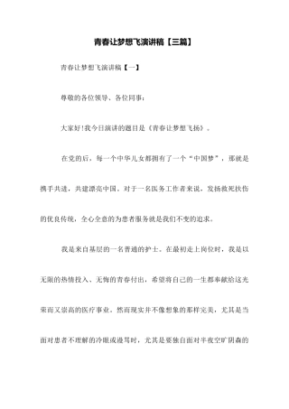 青春让梦想飞演讲稿
