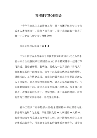青马班学习心得体会