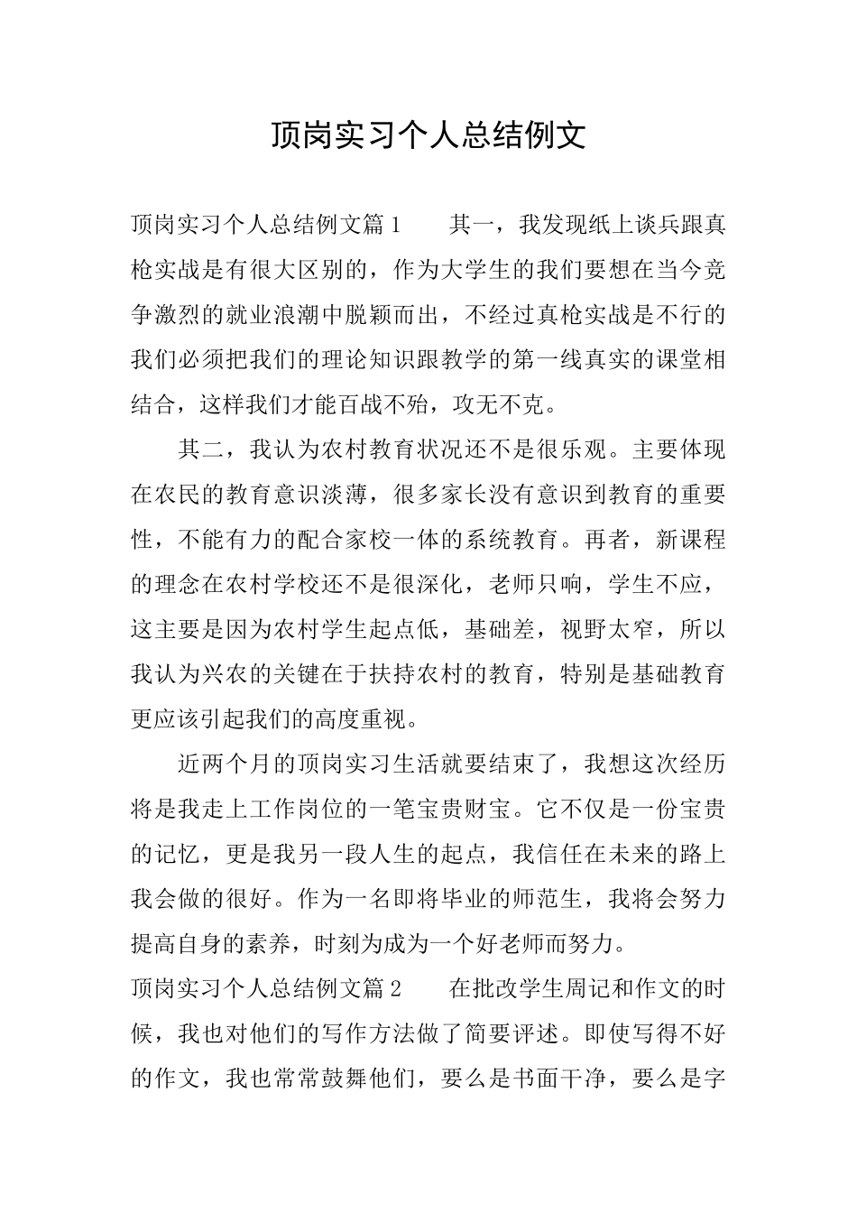 顶岗实习个人总结例文_第1页
