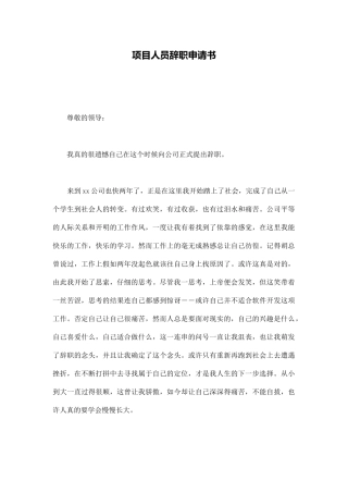项目人员辞职申请书
