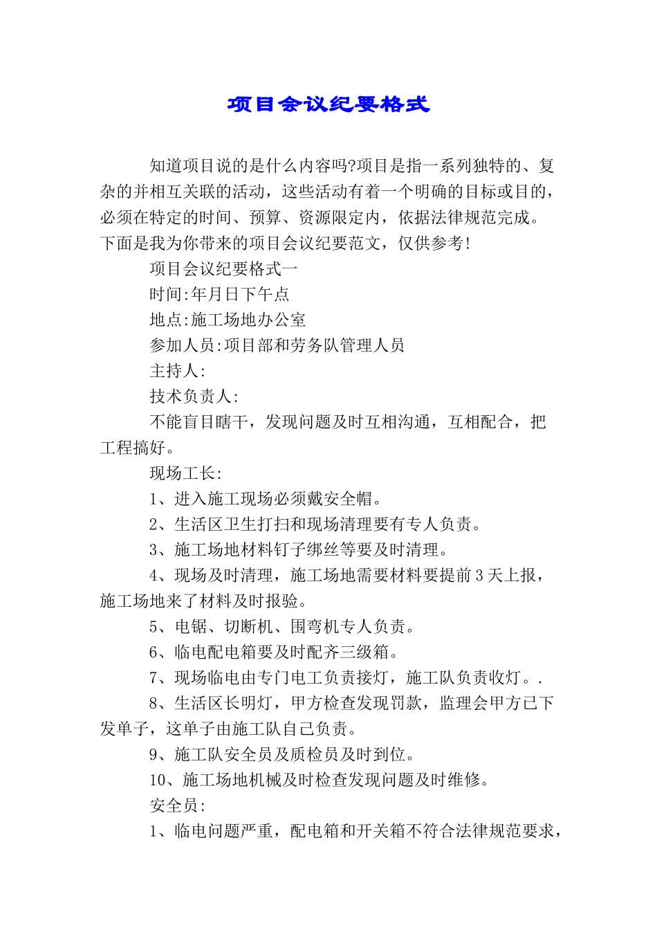 项目会议纪要格式_第1页