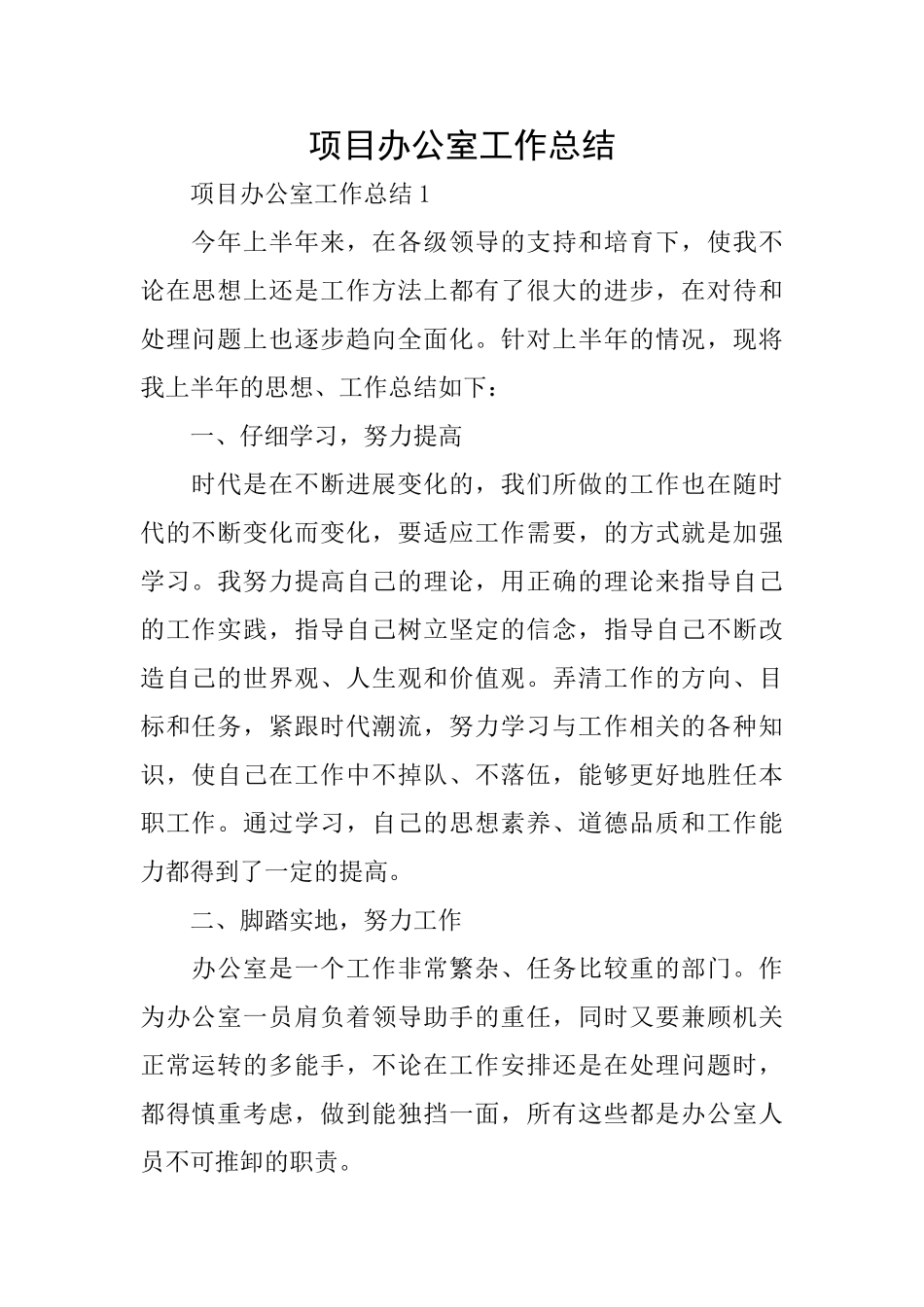 项目办公室工作总结_第1页