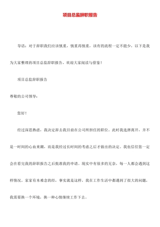 项目总监辞职报告