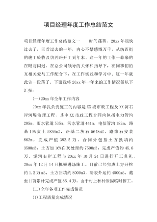 项目经理年度工作总结范文