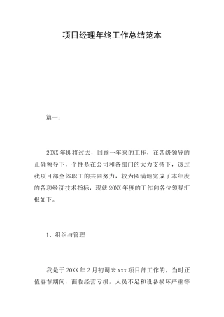 项目经理年终工作总结范本