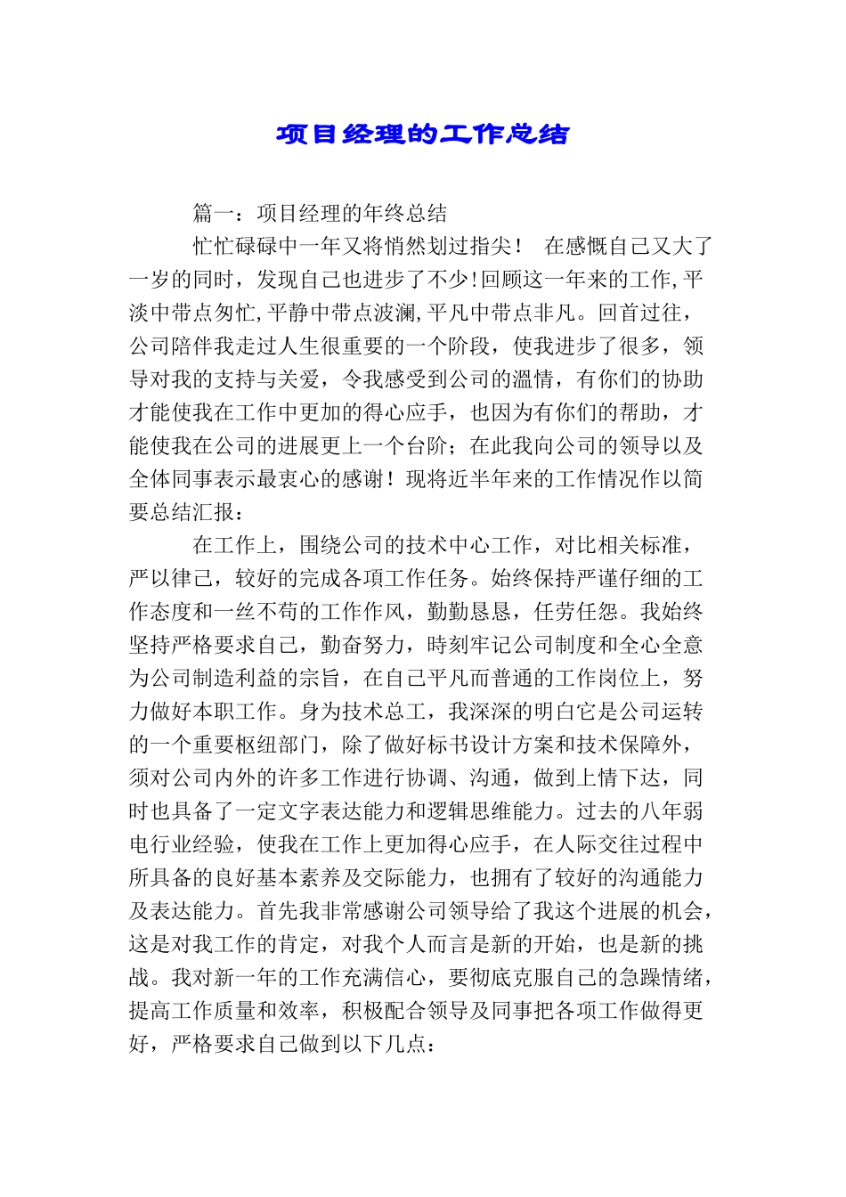 项目经理的工作总结_第1页