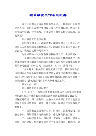项目融资工作会议纪要