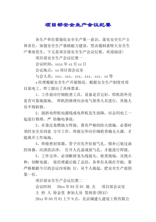 项目部安全生产会议纪要
