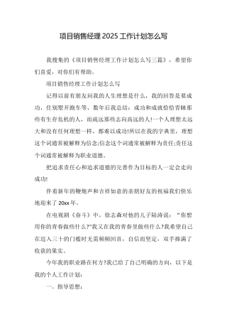 项目销售经理2025工作计划怎么写