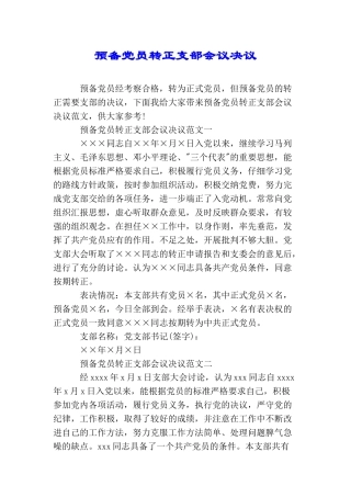 预备党员转正支部会议决议