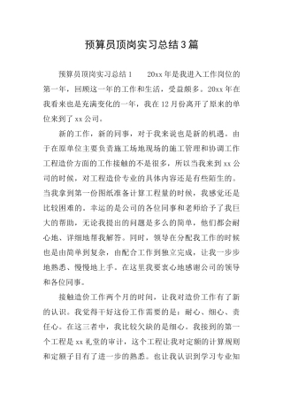 预算员顶岗实习总结3篇