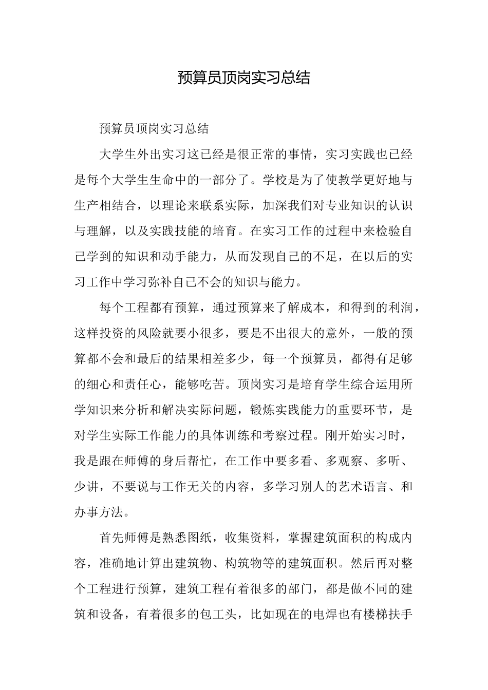 预算员顶岗实习总结_第1页