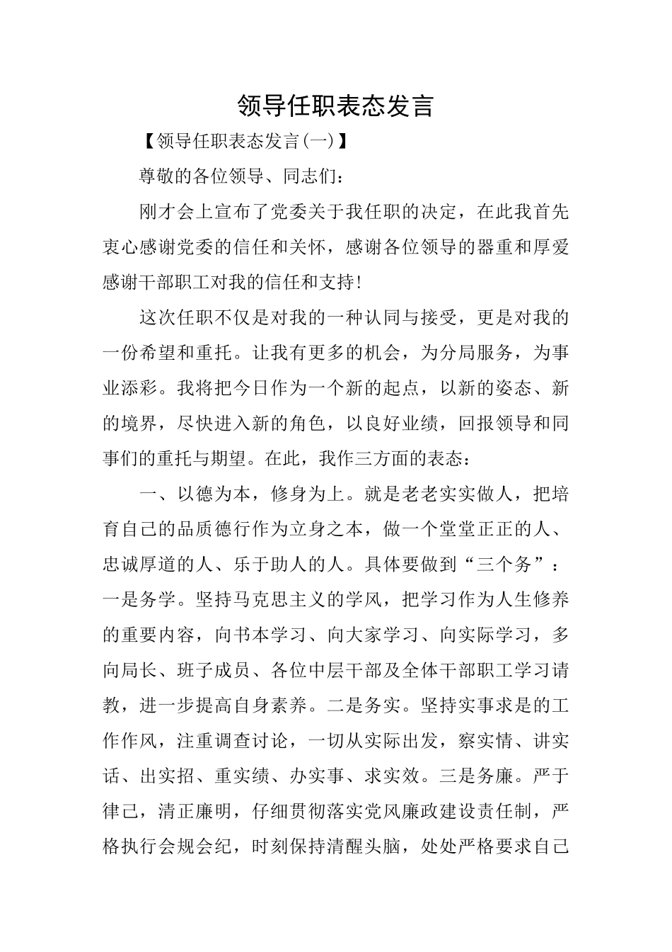 领导任职表态发言_第1页