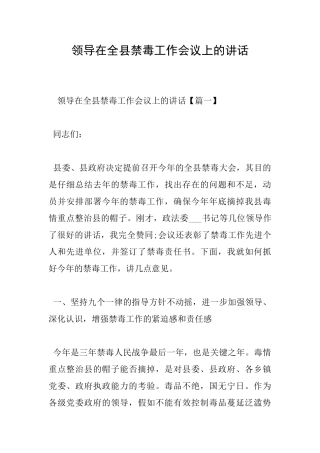 领导在全县禁毒工作会议上的讲话