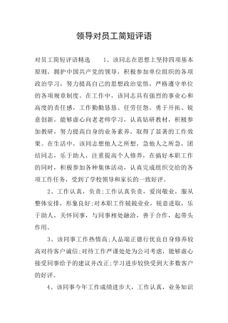 领导对员工简短评语