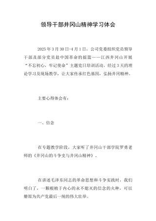 领导干部井冈山精神学习体会